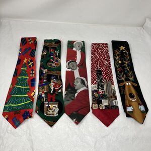 Christmas Ties Santa Claus Holiday Necktie Bundle Festive Lot Of 5 Santa Tree +